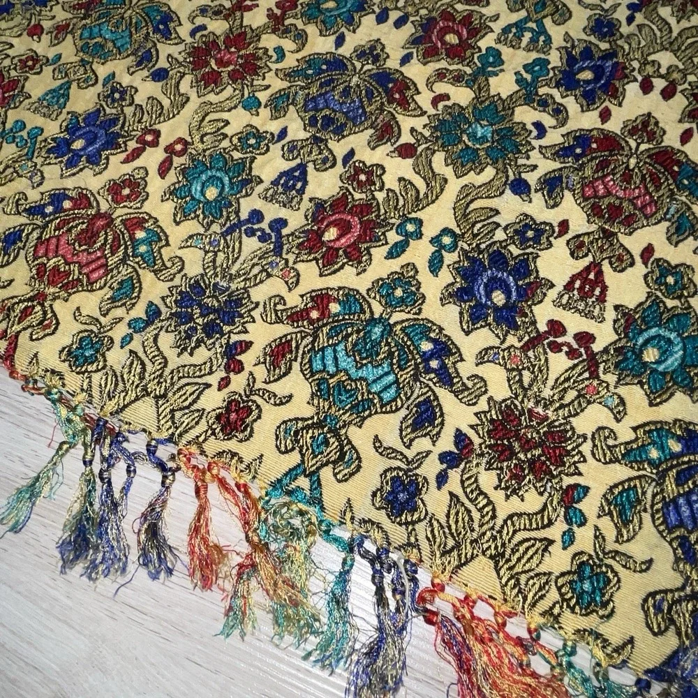 Vintage Persian Termeh Bedspread Large 80x95 Tapestry Boho Paisley Coverlet Gold